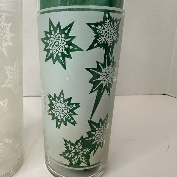 Federal Glass White Satin Frost Snowflake Starburst Highball Glasses PAIR(2) VTG - Picture 6 of 11